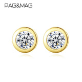 925 Sterling Silver Zircon Round Stud Earrings 14K Plating