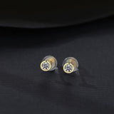 925 Sterling Silver Zircon Round Stud Earrings 14K Plating