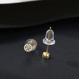 925 Sterling Silver Zircon Round Stud Earrings 14K Plating