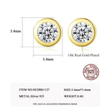 925 Sterling Silver Zircon Round Stud Earrings 14K Plating