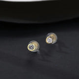 925 Sterling Silver Zircon Round Stud Earrings 14K Plating