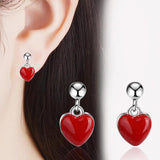 925 Silver Red Heart Tassel Earrings for Women - Gift