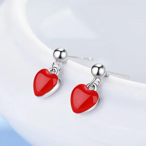 925 Silver Red Heart Tassel Earrings for Women - Gift