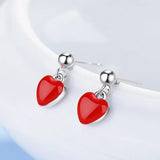 925 Silver Red Heart Tassel Earrings for Women - Gift