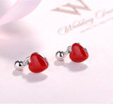 925 Silver Red Heart Tassel Earrings for Women - Gift