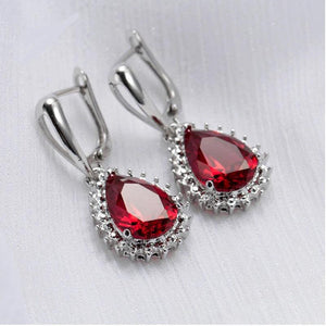 Yuzuk Women's 925 Sterling Silver Drop Earrings Red Olive Zircon Wedding