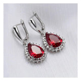 Yuzuk Women's 925 Sterling Silver Drop Earrings Red Olive Zircon Wedding