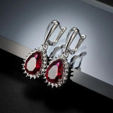 Yuzuk Women's 925 Sterling Silver Drop Earrings Red Olive Zircon Wedding
