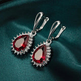 Yuzuk Women's 925 Sterling Silver Drop Earrings Red Olive Zircon Wedding