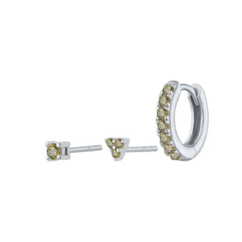 925 Silver Olive Green Zircon Hoop Earrings With Crystal Charm Pendant