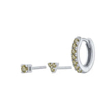 925 Silver Olive Green Zircon Hoop Earrings With Crystal Charm Pendant