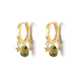 925 Silver Olive Green Zircon Hoop Earrings With Crystal Charm Pendant