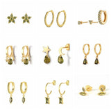 925 Silver Olive Green Zircon Hoop Earrings With Crystal Charm Pendant