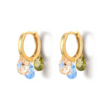 925 Silver Olive Green Zircon Hoop Earrings With Crystal Charm Pendant