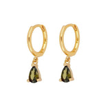 925 Silver Olive Green Zircon Hoop Earrings With Crystal Charm Pendant