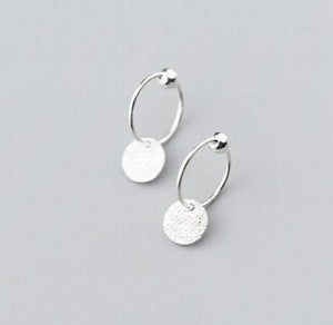 925 Silver Wafer Charm Hoop Earrings Geometry Personality Accessories