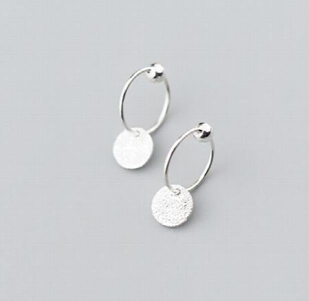 925 Silver Wafer Charm Hoop Earrings Geometry Personality Accessories