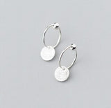 925 Silver Wafer Charm Hoop Earrings Geometry Personality Accessories