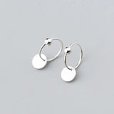 925 Silver Wafer Charm Hoop Earrings Geometry Personality Accessories
