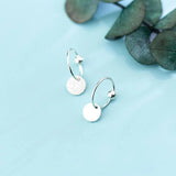 925 Silver Wafer Charm Hoop Earrings Geometry Personality Accessories