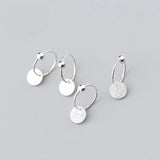925 Silver Wafer Charm Hoop Earrings Geometry Personality Accessories