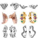 925 Silver Wave Infinity Feather Heart Earring Women Gift Jewelry