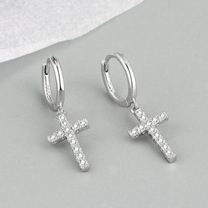 925 Sterling Silver CZ Cross Earrings for Women