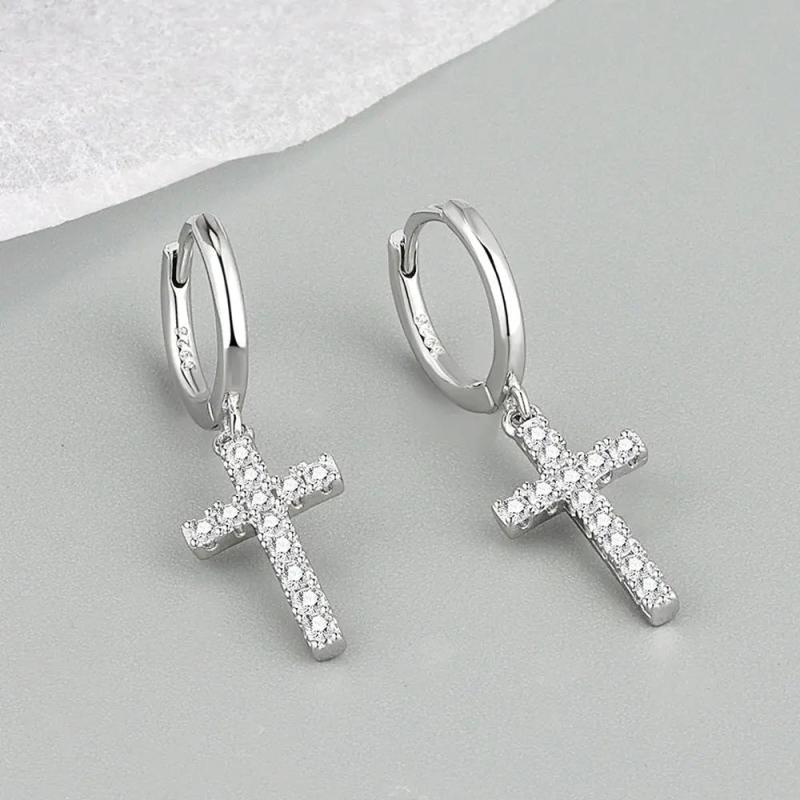 925 Sterling Silver CZ Cross Earrings for Women
