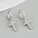 925 Sterling Silver CZ Cross Earrings for Women