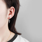 925 Sterling Silver CZ Cross Earrings for Women