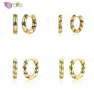 925 Silver Crystal Hoop Earrings Colorful Circle Huggie Girls Jewelry Gift