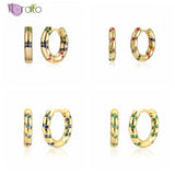 925 Silver Crystal Hoop Earrings Colorful Circle Huggie Girls Jewelry Gift