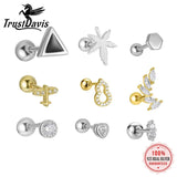 925 Silver Plane Triangle Stud Earrings Women Wedding Jewelry