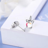 925 Silver Asymmetric Rainbow Unicorn Stud Earrings for Women