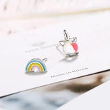 925 Silver Asymmetric Rainbow Unicorn Stud Earrings for Women