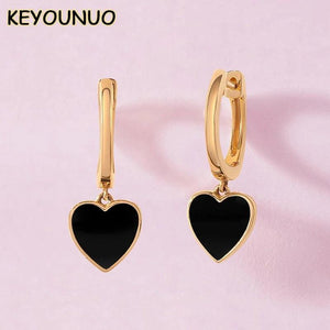 Enamel Heart Dangle Hoop Earrings for Women