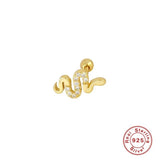 925 Sterling Silver Snake Zircon Stud Earrings Mini Piercing Lip Ring Cartilage