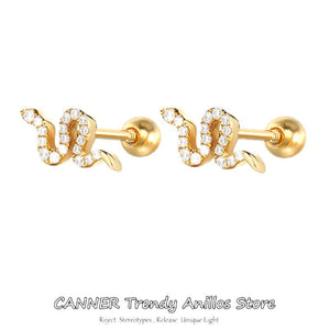 925 Sterling Silver Snake Zircon Stud Earrings Mini Piercing Lip Ring Cartilage