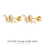 925 Sterling Silver Snake Zircon Stud Earrings Mini Piercing Lip Ring Cartilage