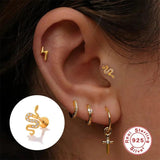 925 Sterling Silver Snake Zircon Stud Earrings Mini Piercing Lip Ring Cartilage