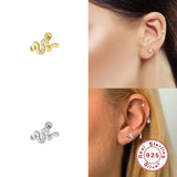 925 Sterling Silver Snake Zircon Stud Earrings Mini Piercing Lip Ring Cartilage