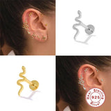 925 Sterling Silver Snake Zircon Stud Earrings Mini Piercing Lip Ring Cartilage