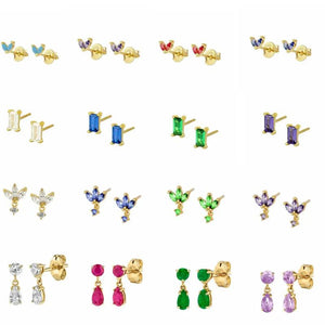 925 Silver Colorful Crystal Tiny Stud Earring Piercing Ohrringe