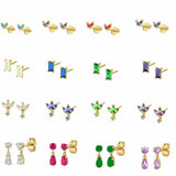 925 Silver Colorful Crystal Tiny Stud Earring Piercing Ohrringe
