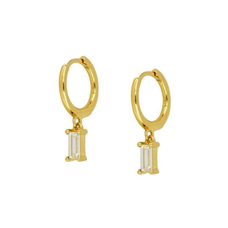 925 Silver Rectangular Zircon Hoop Earrings White/Purple/Blue/Rose red