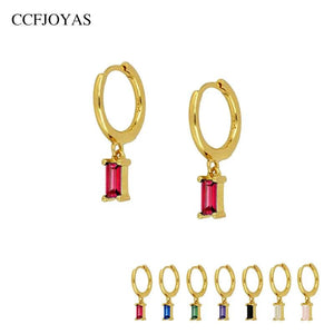 925 Silver Rectangular Zircon Hoop Earrings White/Purple/Blue/Rose red