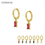 925 Silver Rectangular Zircon Hoop Earrings White/Purple/Blue/Rose red