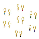 925 Silver Rectangular Zircon Hoop Earrings White/Purple/Blue/Rose red