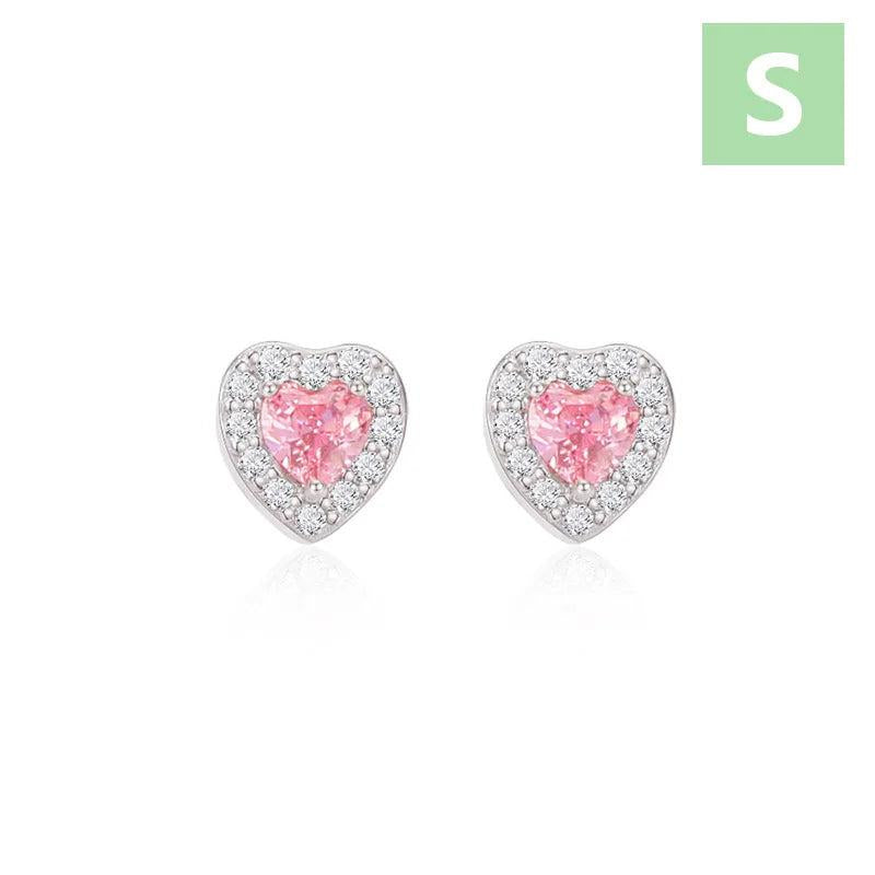 TrustDavis Heart Pink CZ Stud Earrings For Daughter Girl Birthday Gift
