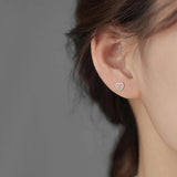 TrustDavis Heart Pink CZ Stud Earrings For Daughter Girl Birthday Gift